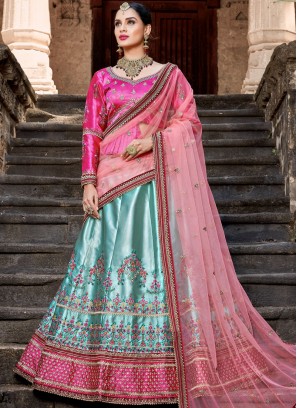 Lehenga Choli Embroidered Satin in Blue