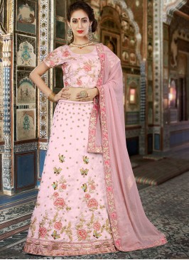 Lehenga Choli Embroidered Velvet in Pink