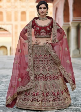 Lehenga Choli Handwork Velvet in Maroon