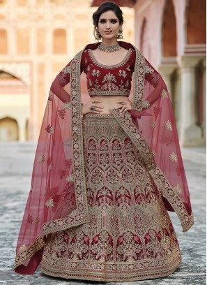 Lehenga Choli Handwork Velvet in Maroon