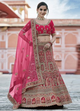 Lehenga Choli Handwork Velvet in Pink