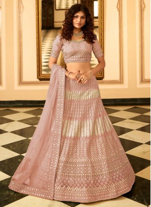 Lehenga Choli Patch Border Organza in Pink