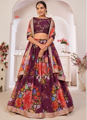 Lehenga Choli Sequins Faux Georgette in Wine