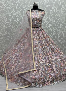 Lehenga Choli Sequins Net in Mauve 