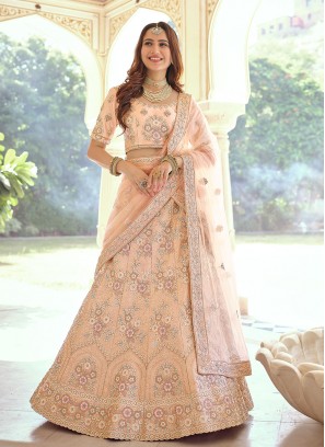 Lehenga Choli Thread Crepe Silk in Peach