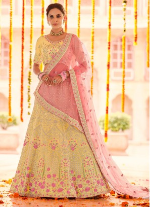 Lehenga Choli Thread Georgette in Yellow