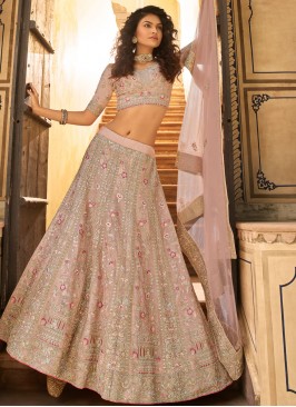 Lehenga Choli Thread Organza in Peach
