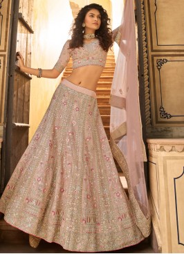 Lehenga Choli Thread Organza in Peach