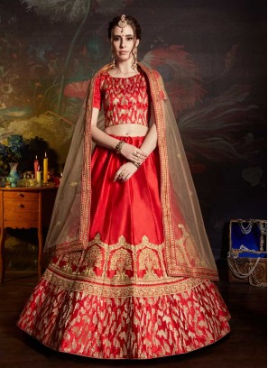 Lehenga Choli Zari Satin in Red