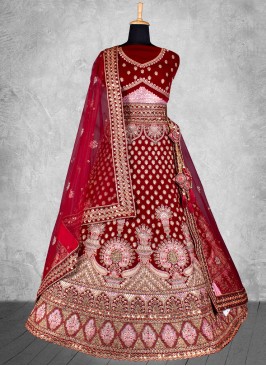 Lehenga Choli Zari Velvet in Maroon