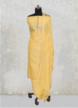 Lemon Yellow Chanderi Silk Sequins Work Salwar Kameez