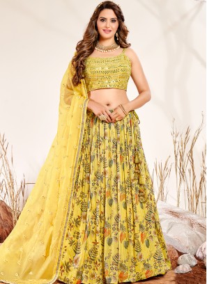 Lemon Yellow Color Georgette Lehenga