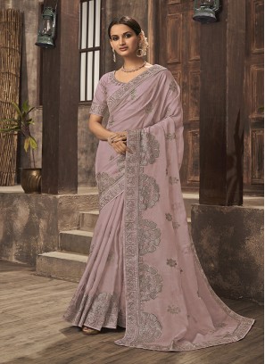 Light Baby Pink  Colour Organza Saree