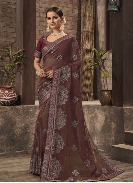 Light Brown Colour Organza Saree