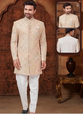 Cream Lucknowie whth Abla and Thread work Indo-Wes