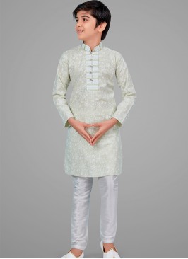 Light Pista cotton silk Indo Western Suit for Boys.