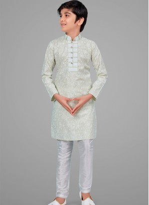 Light Pista cotton silk Indo Western Suit for Boys.