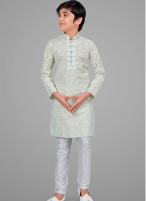 Light Pista cotton silk Indo Western Suit for Boys.