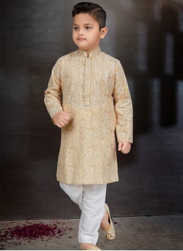 Gold Elegance Boys' Kurta and Trouser Set.