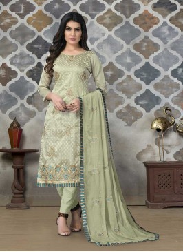 Light Green Color Chanderi Dress Material