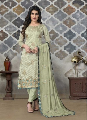 Light Green Color Chanderi Dress Material