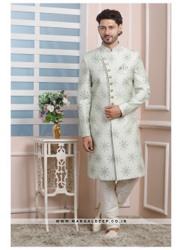 Pista Art Silk Wedding Wear Indo Western Sherwani