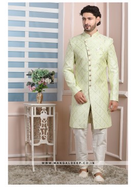 Pista Art Silk Wedding Wear Indo Western Sherwani