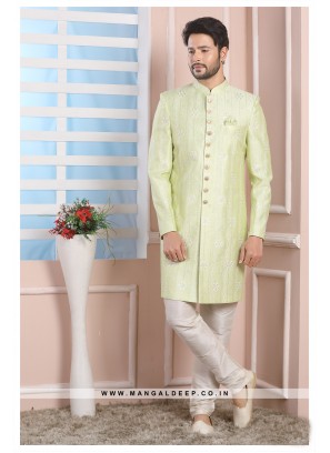 Pista Art Silk Wedding Wear Indo Western Sherwani