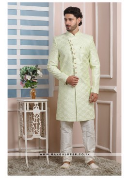 Pista Art Silk Wedding Wear Indo Western Sherwani