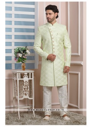 Pista Art Silk Wedding Wear Indo Western Sherwani