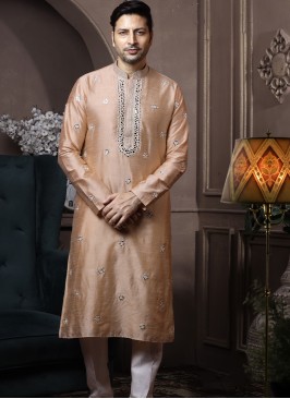 Dark Phone Silk Kurta Pajama with Off-White PolySi