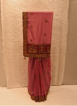 Light Pink Thread Work Dola Silk Impressive Saree