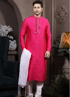 Dark Rani Silk Kurta Pajama with Off-White PolySilk Trouser.