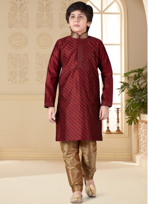 Marron Jacquard Indo Western Suit for Boys.