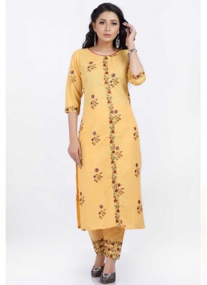Light Yellow Color Cotton Kurti Set