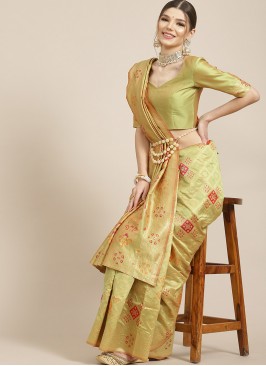 Lime Green Color Banarasi Silk Saree