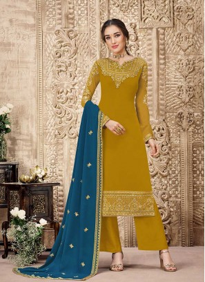 Lime Green Color Embroidered Dress