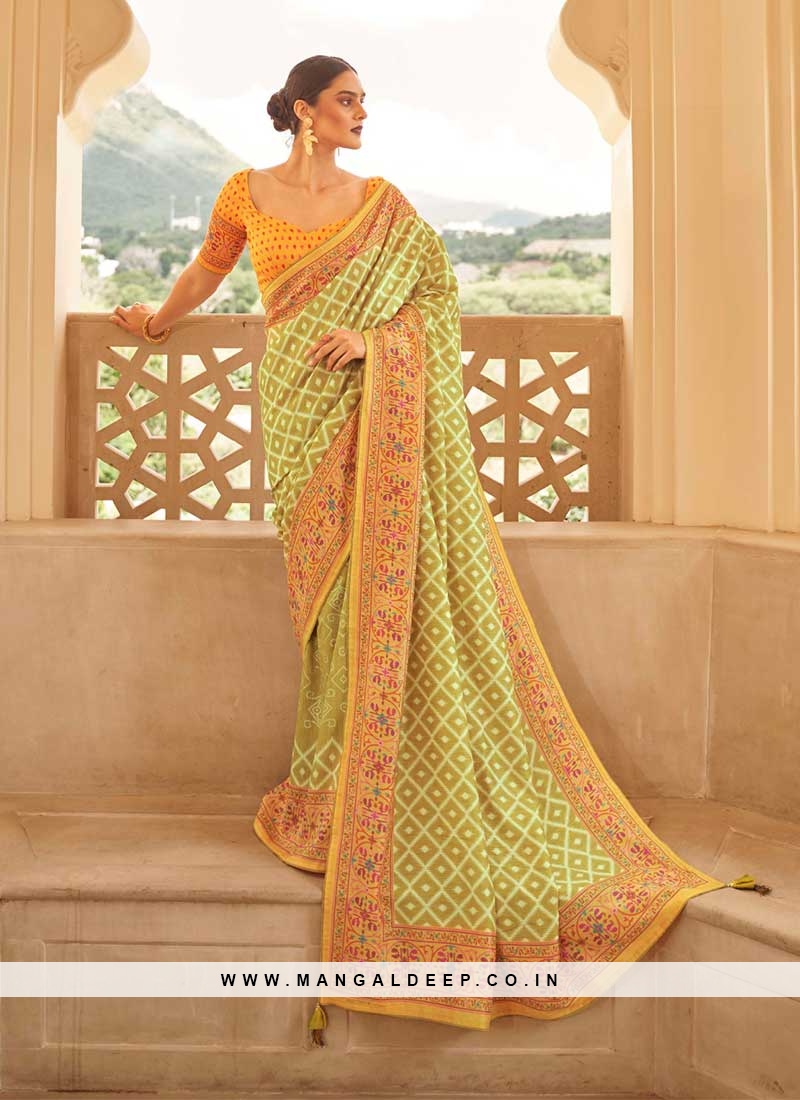 Lime Green Color Silk Party Wear Saree