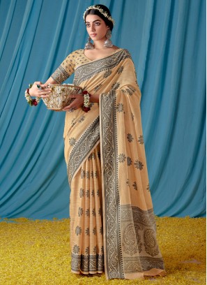 Linen Classic Saree in Orange