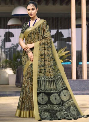 Linen Digital Print Multi Colour Contemporary Saree
