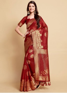 Linen Maroon Trendy Saree