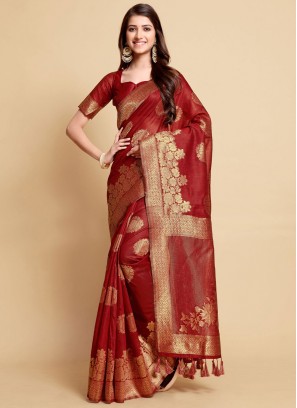 Linen Maroon Trendy Saree