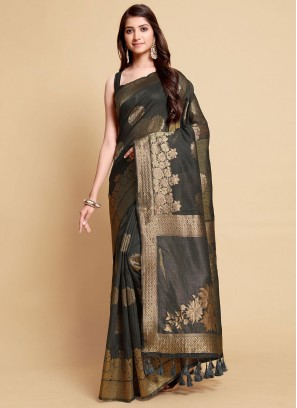 Linen Woven Grey Contemporary Style Saree