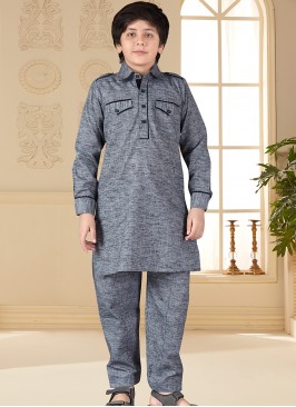 Little Grey Marvel - Boys' Cotton Silk Pathani Sui