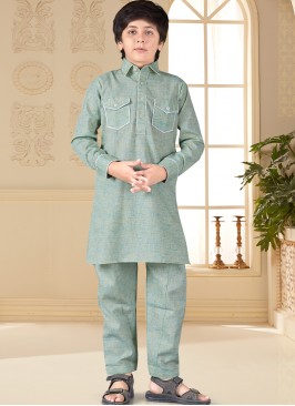 Little Green Marvel - Boys' Cotton Silk Pathani Suit.