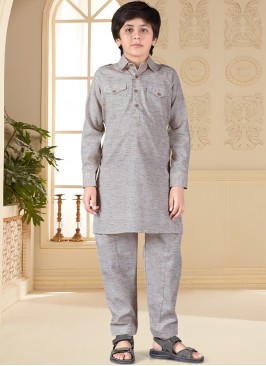 Little Cofffee Marvel - Boys' Cotton Silk Pathani Suit.