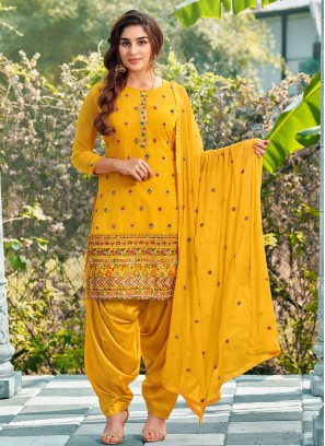 Lively Georgette Yellow Patiala Salwar Kameez