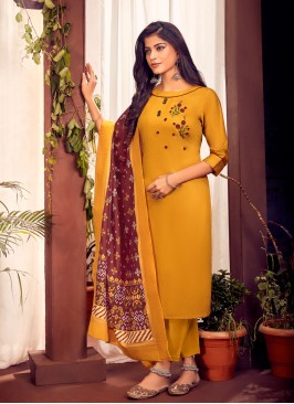 Lively Handwork Mustard Pant Style Suit 