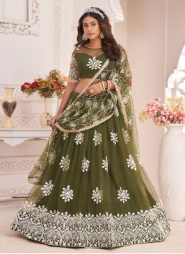 Lively Net Green Thread A Line Lehenga Choli