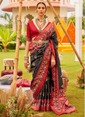 Lively Patola Silk  Black Patola Print Trendy Saree